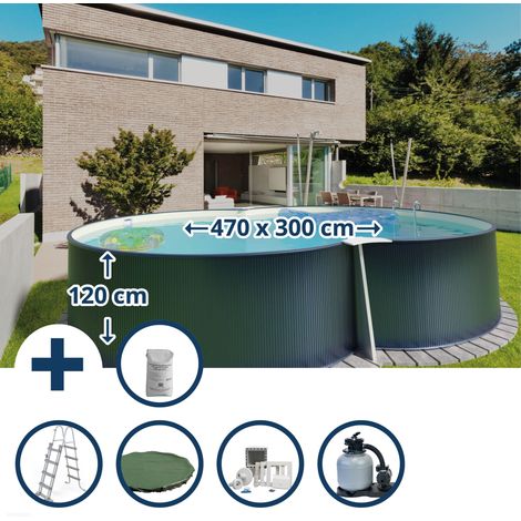 Stahlwandpool Set (6-teilig) achtform 470x300x120cm, Stahl 0,4mm anthrazit, Folie 0,4mm sand, Einh. (1/5)