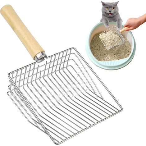 Cat Litter Scoop Metal Cat Litter Scoop Accessory 7 mm Litter Scoop with Wooden Handle for Pets Cats Dogs Rabbit (1/5)