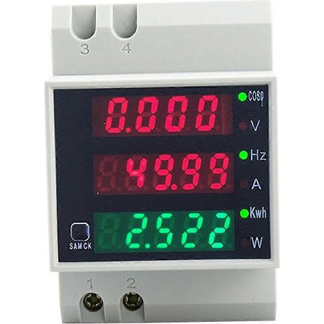 Wattmeter D52-2058, DIN-Schienenmontage, Voltmeter, Amperemeter, Leistungsfaktor, Digitalmessgerät, AC 80–300 V, Multifunktionsanzeige, kWh, Hz, 0–100 A, A (1/5)