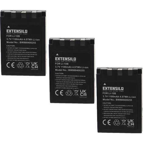 EXTENSILO 3x Akku kompatibel mit Olympus u30 Digital, u410-30 Digital, u400 Digital, u40 Digital, u300 Digital Kamera (1100 mAh, 3,7 V, Li-Ion) (1/3)