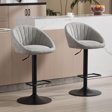 Wahson Bar Stools Set of 2 in Towel Fabric Modern Swivel Counter Chairs Height Adjustable for Kitchen Home Bar, Grey (1/5)