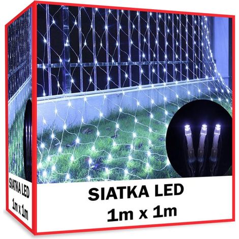 Tenda luminosa a LED 1x1 m per decorazioni esterne, luce bianca fredda, resistente alle intemperie, 64 diodi, cavo verde. (1/5)