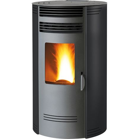 Poêle à granulés 8 kW – Design rond noir – Foyer en fonte – Acier – Sortie des fumées supérieure/arrière/droite – Programmation Wi-Fi