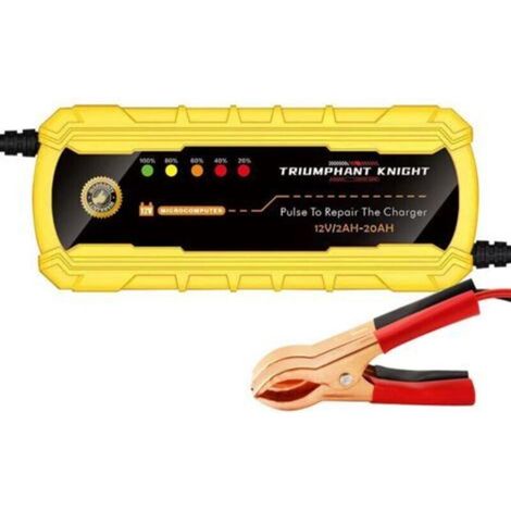 12V 2A Gelbe 12V Batterieladegeräte für Autos und Motorräder im Großhandel, intelligentes Modell mit pulsierender LED-Digitalanzeige, kompatibel mit Blei-Säure-Batterien.