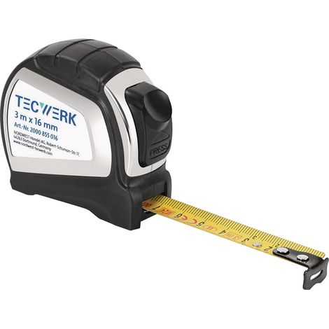 TECWERK Taschenrollbandmaß L.3m B.16mm mm/cm EG II 2K Automatic TECWERK
