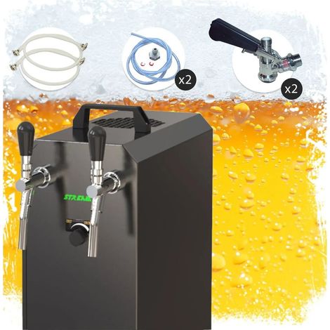 Ensemble complet - Tireuse à bière avec pompe à membrane - Stream 50/K, machine à bière, 2 lignes, 55 litres/heure, professionnel BLACK EDITION, KEG: Type D KEG 2: Type D