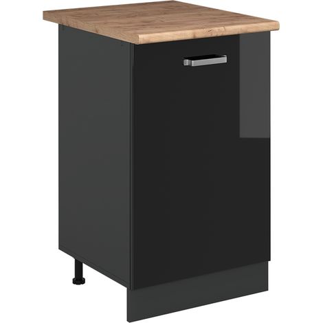 Mobiletto base cucina R-Line, Nero lucido/Antracite, 50 cm piano di lavoro Rovere dorato, Vicco