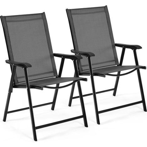 Yaheetech Set di 2 Sedie da Giardino Pieghevoli con Braccioli in Tela per Esterni Patio Veranda Terrazza Piscina Nero (1/5)
