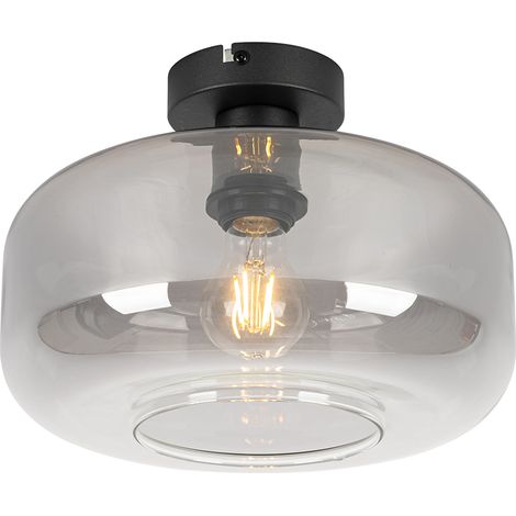 Art Deco Ceiling Light Black with Smoke Glass - Bizle (1/5)