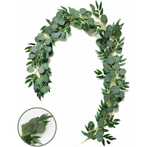 200cm Artificiel Eucalyptus Guirlande Eucalyptus Feuilles, Vigne d'eucalyptus Faite à la Main, Guirlande de Feuilles Vertes, décoration Murale de Mariage (1/5)