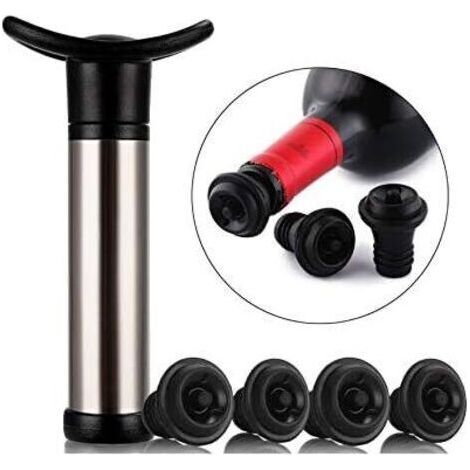 Pompe à vin Pompe à vide en acier inoxydableUtilisée pour la conservation du vin, la pompe à vin est utilisée pour éliminer l'air et la conservation du vin sous vide, avec 4 bouchons (1/4)