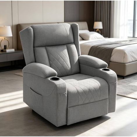 Sillón relax giratorio con respaldo reclinable y reposapiés, gris DESVIAE (1/5)