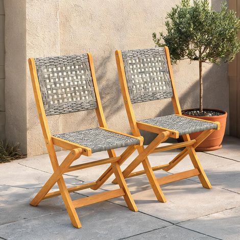 Fauteuil en bois d'acacia PE-Rattan 56 x 47,5 x 88 cm (1/5)