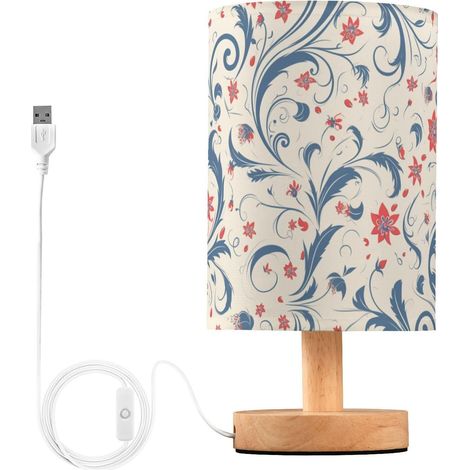 Petite lampe de table vintage à motif feuilles bleues et fleurs (1/5)