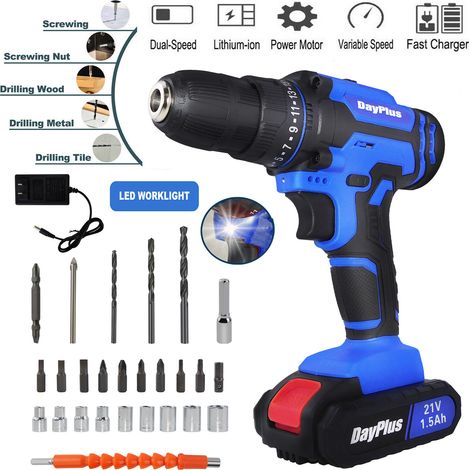 Tournevis sans fil brushless 45nm avec 2 x 1.5ah batterie et chargeur, boîtier, 26 pièces. Kit d'accessoires