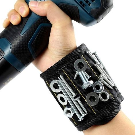 Pulsera magnética, 15 potentes imanes, brazalete magnético para sujetar tornillos, clavos, mordazas, sujetadores, arandelas, pernos, tijeras, herramientas pequeñas y bolsa para tornillos, brocas. (1/4)