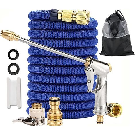 Tuyau d'arrosage extensible 5 en 1 de 15,2 m avec pistolet à eau haute pression en métal, 4 couches de latex et raccord en laiton massif de 1,9 cm, tuyau robuste pour le jardinage, le lavage de (1/5)