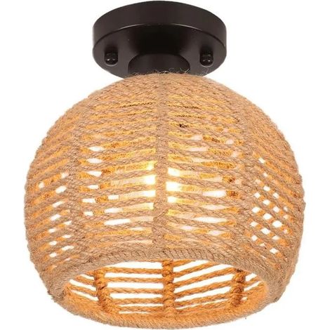 Plafonnier en Corde de Chanvre,Lampe de Plafond Industrielle Vintage Style Campagne pour Salon Chambre (1/5)