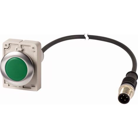 Voyant lumineux RMQ Compact Flat vert 24 V AC/DC cable (noire) avec connecteur M12A 4-pole 1 m EATON C30C-FL-G-24-P5