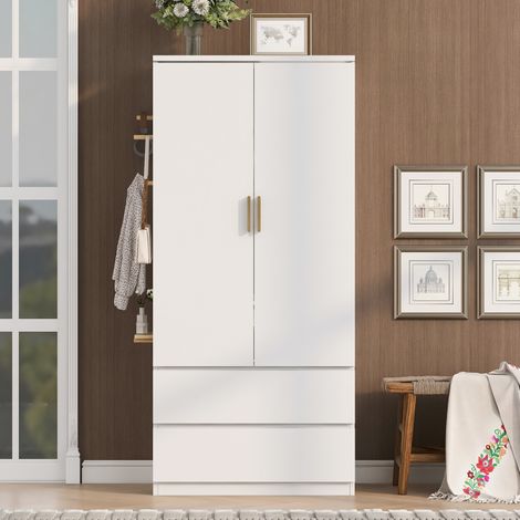 Kleiderschrank 70x50x170 cm weiß, MDF, 2 Schubladen, seitliche Lochplatte – MEUBLIV (1/5)