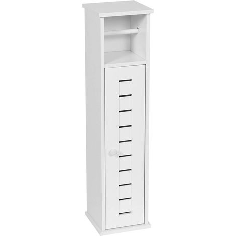 Tendance – Meuble réserve et dérouleur de papier WC autoportant H 75 cm – Bois MDF – 1 porte et 1 étagère – Dimensions 18 x 18 cm – Blanc (1/5)