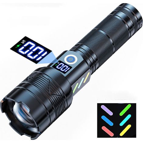 Torcia LED ultra potente, torcia ricaricabile tramite USB, torcia militare ad alta potenza, torcia con batteria 26650, 5 modalità, IP65 impermeabile per campeggio, escursionismo, emergenza (1/4)