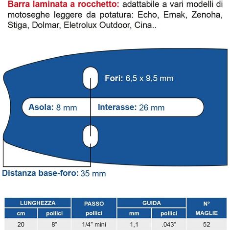 Barra laminata a rocchetto 20 cm - 8" passo 1.1 mm - .043" 52 maglie 452705