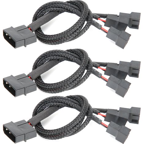 Set mit 3 1-zu-3-Verlängerungskabeln, 4-Pin auf 4-Pin + 3-Pin + 3-Pin-Splitter mit Ummantelung, PC-Lüfteradapter (1/5)
