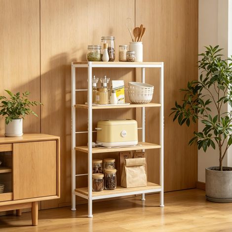Carrelli da cucina a colonna 4 livelli, bianco e rovere chiaro, 50x20x78 cm