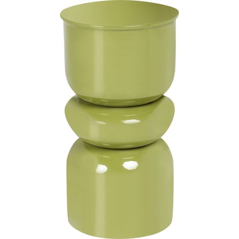 Mesa auxiliar elegante redonda de hierro pintada para interiores peana verde oliva Page