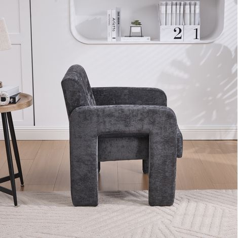 Fauteuil salon chaise chenille gris 67 cm assise large OKMYHOME (1/5)