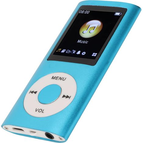 Lecteur MP3, écran 1,8 pouce, idéal pour le sport et les études, compatible MP3, WMA, FLAC, APE, AAC et OGG, écouteurs inclus (bleu). (1/5)