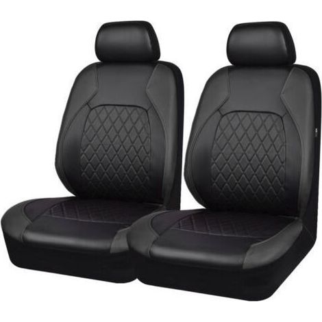 Set mit 2 universellen Kunstleder-Sitzbezügen für Vordersitze - Passend für die meisten Pkw, Lkw, Transporter und SUVs (schwarz)