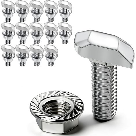 Lot de 14 vis à tête marteau M6 x 20 - En acier inoxydable A2-70 - Vis à tête marteau M6 avec écrous à dents de blocage - Écrous à bride M6 - Pour rail de montage solaire PV, serre et profil en (1/5)
