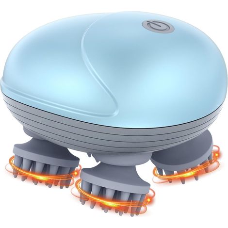 Masseur de tête électrique, masseur de main électrique portable pour chats et chiens, 4 têtes de massage par pétrissage, rechargeable par USB, 3 modes, étanche IPX6, bleu (1/5)