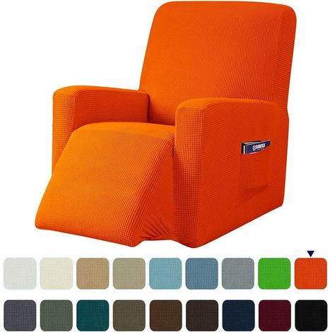 Housse extensible monobloc pour fauteuil inclinable, à motif quadrillé et poches (1/3)