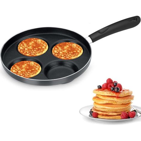 Padella per pancake in alluminio con 4 fori e manico in bakelite - Diametro 24 cm - Padella pancake antiaderente (1/5)