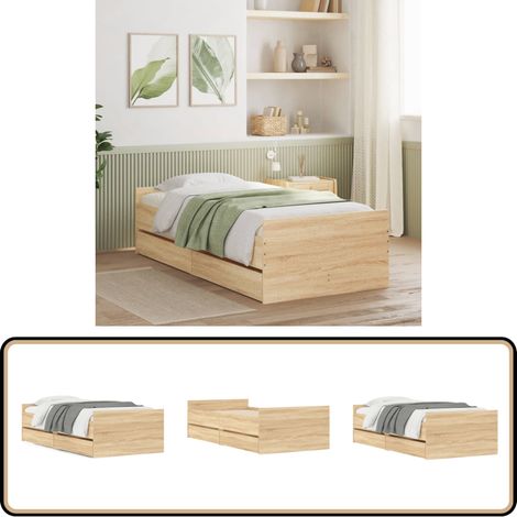 Bett mit Schubladen Sonoma-Eiche 75x190 cm - Bettsofa - Holzbettrahmen - Doppelbett - Einzelbett - Jugendzimmer