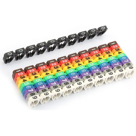 Tubes chiffres étiquettes pour fils marqueurs câbles colorés 100 pcs 6 mm² (1/5)