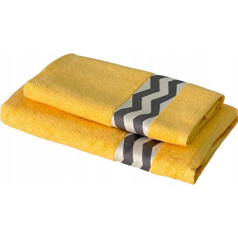 Set mit 2 Baumwoll-Badetüchern, gelb, 50 x 90 cm, 70 x 140 cm (1/5)
