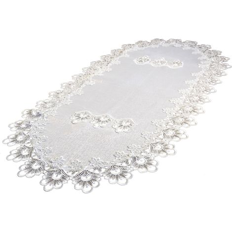 Chemin de table ovale blanc 60/120 avec dentelle (1/5)