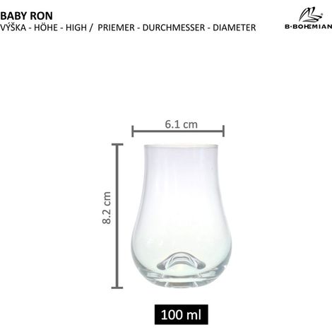 B.BOHEMIAN BABY RON Verres en cristal élégants pour whisky et rhum, 100 ml, lot de 6, parfaits pour les dégustations, verres à cognac, compatibles lave-vaisselle