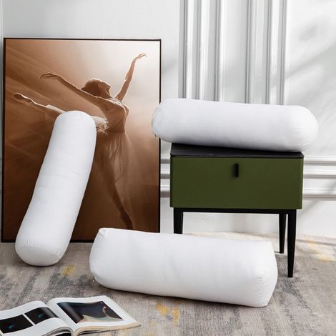 Coussin Cylindrique - 20 x 60 cm - Rembourrage en Plume Velours Blanc - Enveloppe en Coton - Blanc - 1 Pièce (1/5)