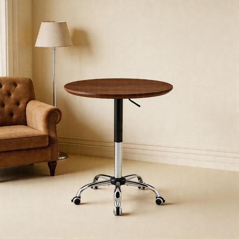 Table d'appoint roulante réglable en hauteur, ronde Ø 70 cm, MDF et métal, noyer (1/5)