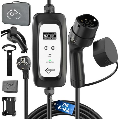 Chargeur Voiture électrique Type 2, 3,6 KW, 6 à 16 A, 7 m, écran LED (1/5)