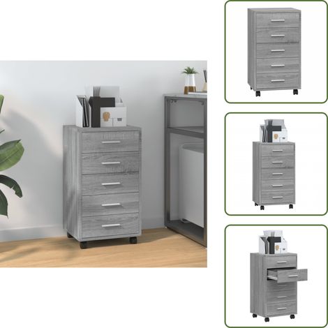 Schubladenschrank mit Rollen Grau Sonoma Holzwerkstoff - Holzschrank - Schreibtischorganizer - Rollcontainer - Bürobedarf - Aufbewahrungsbox