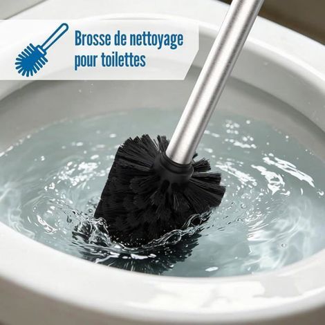 Brosse WC - Tête De Brosse En Polypropylène - Manche En Acier Inoxydable 304 - Diamètre 7 Cm - 1 Pièce Avec 3 Têtes De Rechange (1/5)