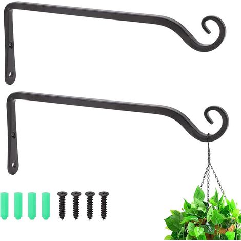 2Pcs Support Mural pour Plante,Crochets de Suspension Muraux Supports de Panier Suspendu en Fer Forgé en Métal Crochets de Suspension de Jardin en Métal pour Jardinière(Noirs) (1/5)