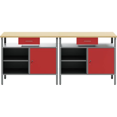 Ensemble d'établi 2 pcs Rouge et Gris 200 x 55 x 85 cm (1/4)