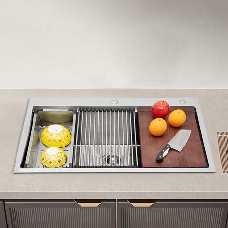 Lavello cucina 33 pollici acciaio inox 304, lavello incasso, workstation (1/5)